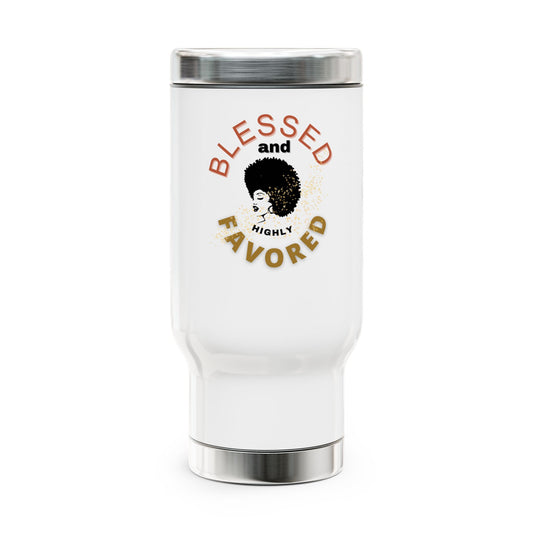 She Pray Daily(Blessed and Highly Favored) Stainless Steel Travel Mug with Handle, 14oz